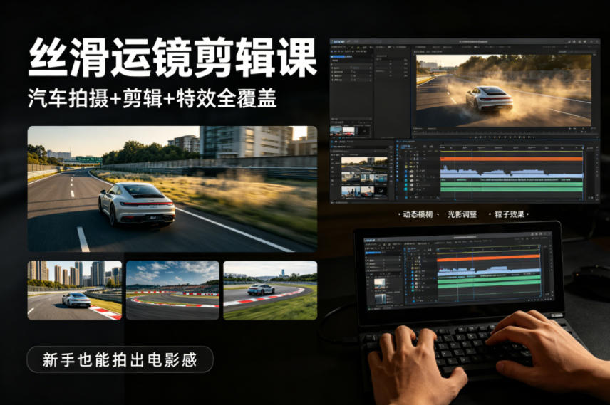 大叔丝滑运镜剪辑课，汽车拍摄+剪辑+特效全覆盖，新手也能拍出电影感-课程网