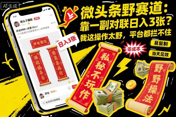 微头条野赛道，靠一副对联日入3张？我这操作太野，平台都拦不住！-课程网