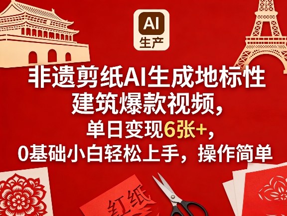 非遗剪纸AI生成地标性建筑爆款视频，单日变现6张+，0基础小白轻松上手，操作简单-课程网