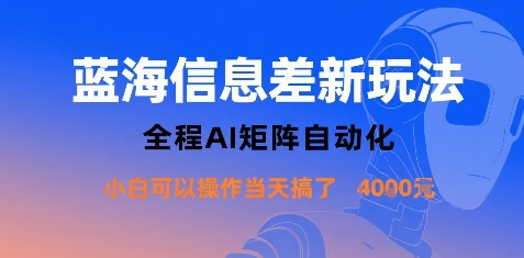 蓝海信息差新玩法，全程AI矩阵自动化小白可以操作当天搞了1k+-课程网