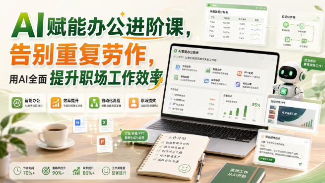 AI赋能办公进阶课，告别重复劳作，用AI全面提升职场工作效率-课程网