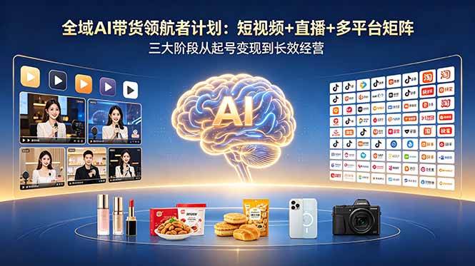 （18593期）全域AI带货领航者计划：短视频+直播+多平台矩阵，三大阶段从起号变现到长效经营-课程网