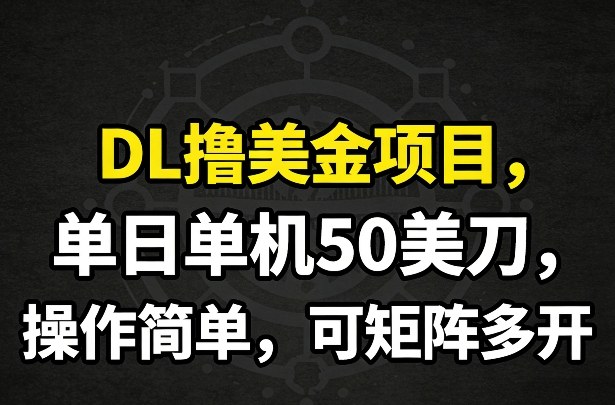 DL撸美金项目，单日单机50美刀，操作简单，可矩阵多开-课程网