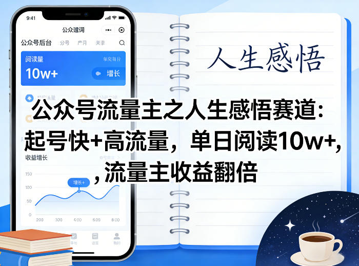 公众号流量主之人生感悟赛道，起号快+高流量，单日阅读10w+，流量主收益翻倍-课程网