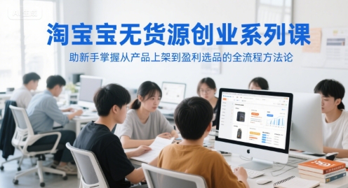 淘宝无货源创业系列课，助新手掌握从产品上架到盈利选品的全流程方法论-课程网