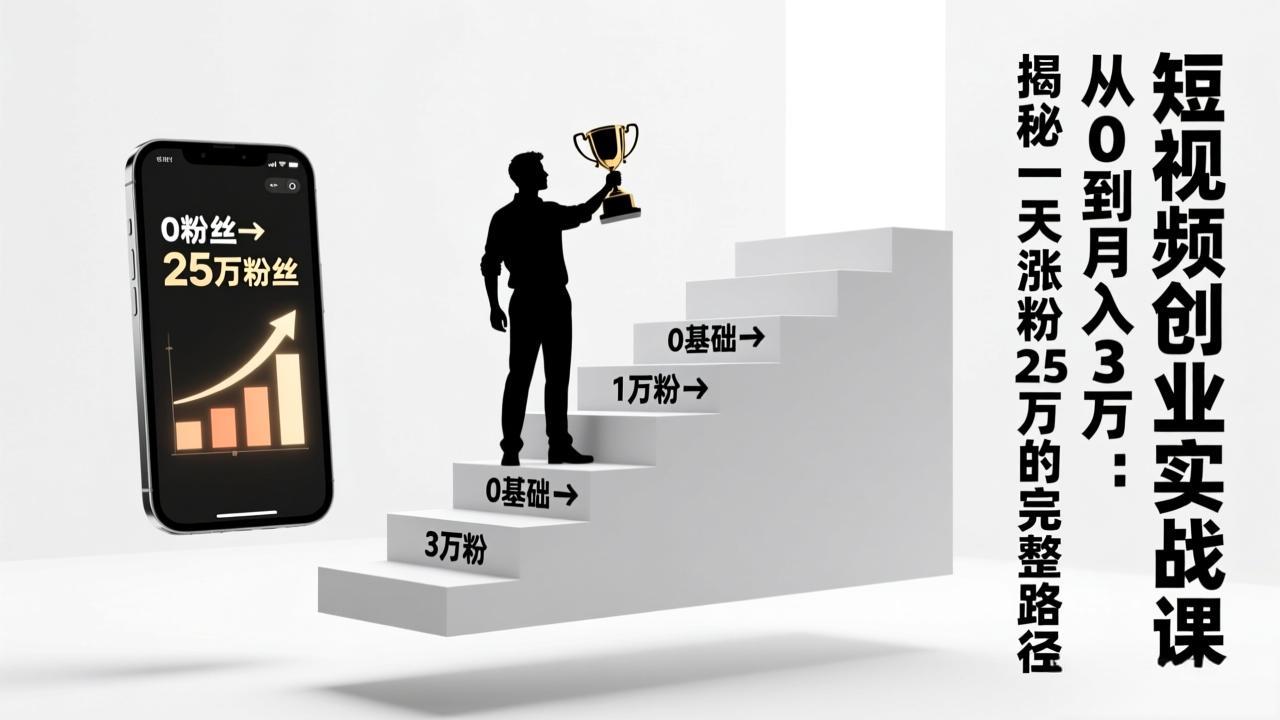 短视频创业实战课：从0到月入3万：揭秘一天涨粉25万的完整路径-课程网