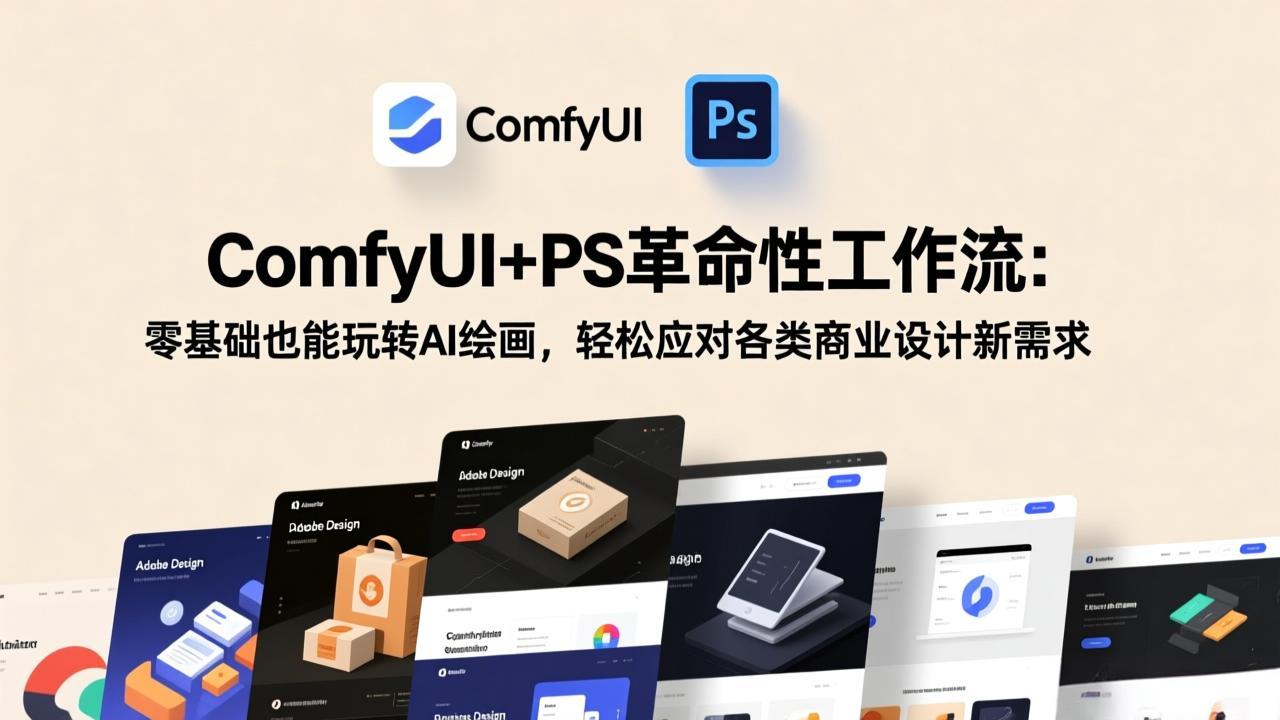 ComfyUI+PS革命性工作流：零基础也能玩转AI绘画，轻松应对各类商业设计新需求-课程网