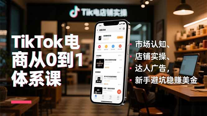 TikTok电商从0到1体系课，市场认知、店铺实操、达人广告，新手避坑稳赚美金-课程网