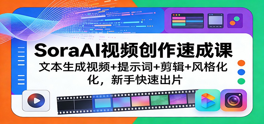 SoraAI视频创作速成课：文本生成视频+提示词+剪辑+风格化，新手快速出片-课程网