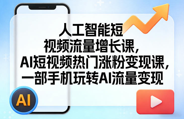 人工智能短视频流量增长课，AI短视频热门涨粉变现课，一部手机玩转AI流量变现-课程网