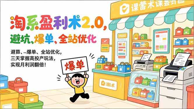 淘系盈利术2.0，避坑、爆单、全站优化，三天掌握高投产玩法，实现月利润翻倍！-课程网