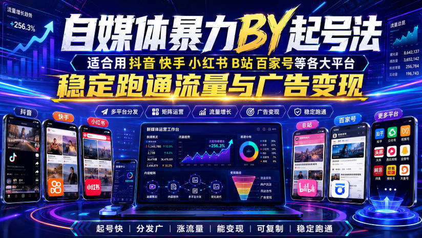 自媒体暴力搬运起号法，适合用抖音快手小红书B站百家号等各大平台，稳定跑通流量与广告变现-课程网