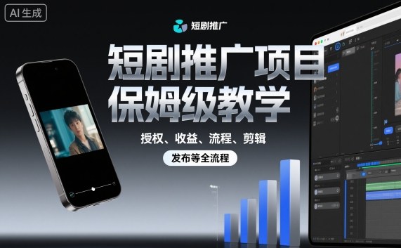 短剧推广项目保姆级教学，授权、收益、流程、剪辑，发布等全流程-课程网