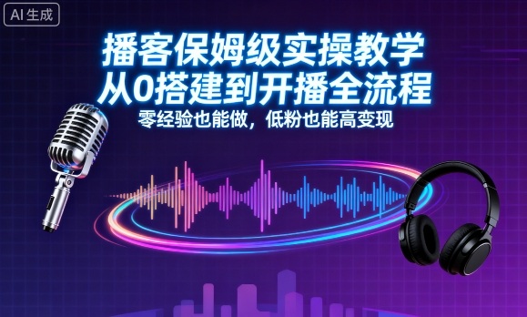 播客保姆级实操教学，从0搭建到开播全流程，零经验也能做，低粉也能高变现-课程网