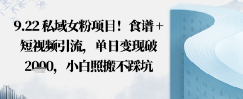 私域女粉项目！食谱+短视频引流，单日变现破多张，小白照搬不踩坑-课程网