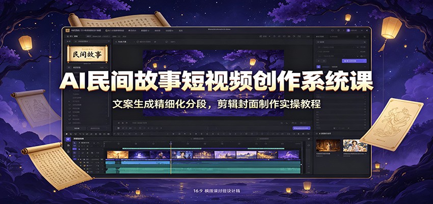 AI民间故事短视频创作系统课：文案生成精细化分段，剪辑封面制作实操教程-课程网