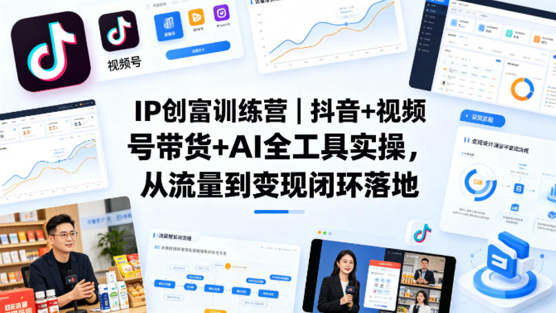 IP创富训练营｜抖音+视频号带货+AI全工具实操，从流量到变现闭环落地-课程网