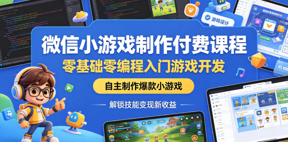 微信小游戏制作付费课程，零基础零编程入门游戏开发，自主制作爆款小游戏，解锁技能变现新收益-课程网