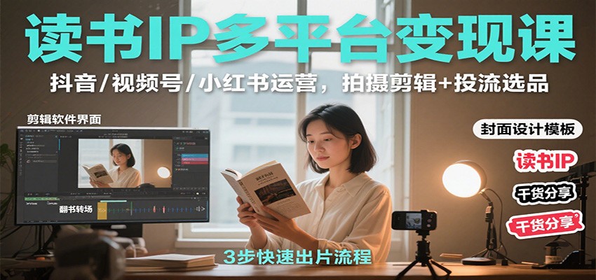 读书IP多平台变现课：抖音/视频号/小红书运营，拍摄剪辑+投流选品-课程网