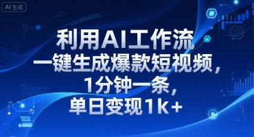 利用AI工作流一键生成爆款短视频，1分钟一条，单日变现1k+-课程网
