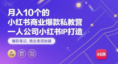 月入10个的小红书商业爆款私教营，一人公司小红书IP打造，爆款笔记，商业变现秘籍-课程网