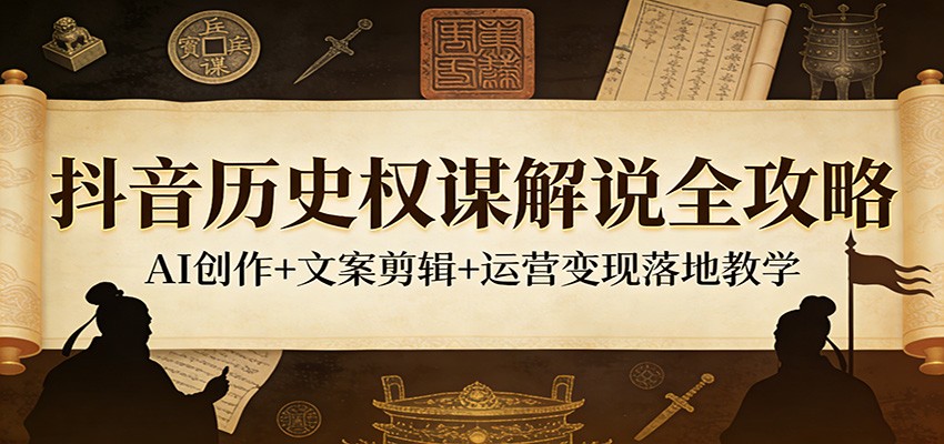 抖音历史权谋解说全攻略：AI创作+文案剪辑+运营变现落地教学-课程网