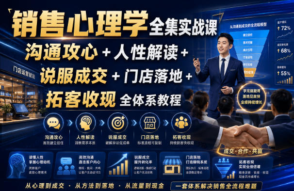 销售心理学全集实战课｜沟通攻心+人性解读+说服成交+门店落地+拓客收现全体系教程-课程网
