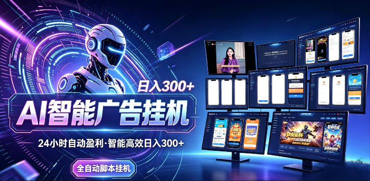 AI智能广告挂G项目，无需人工，单机稳定日入200+，可矩阵放大，24小时不间断刷广告賺收益【揭秘】-课程网