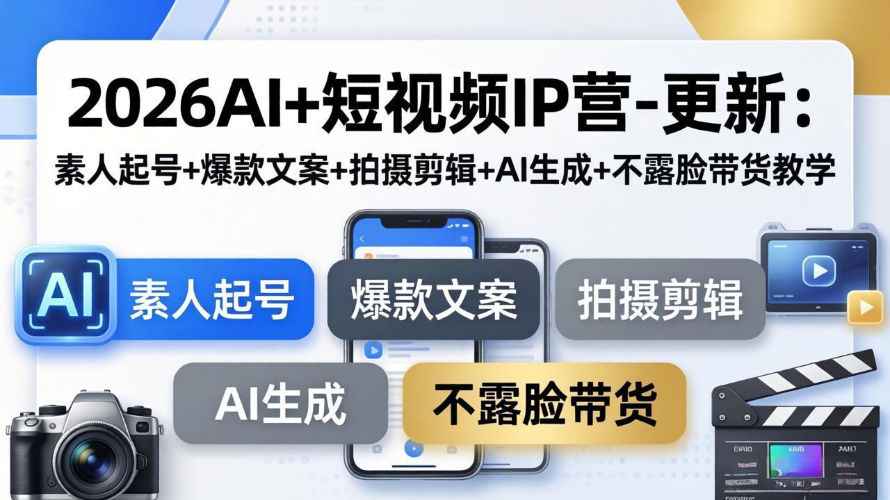 2026AI+短视频IP营-更新：素人起号+爆款文案+拍摄剪辑+AI生成+不露脸带货教学-课程网