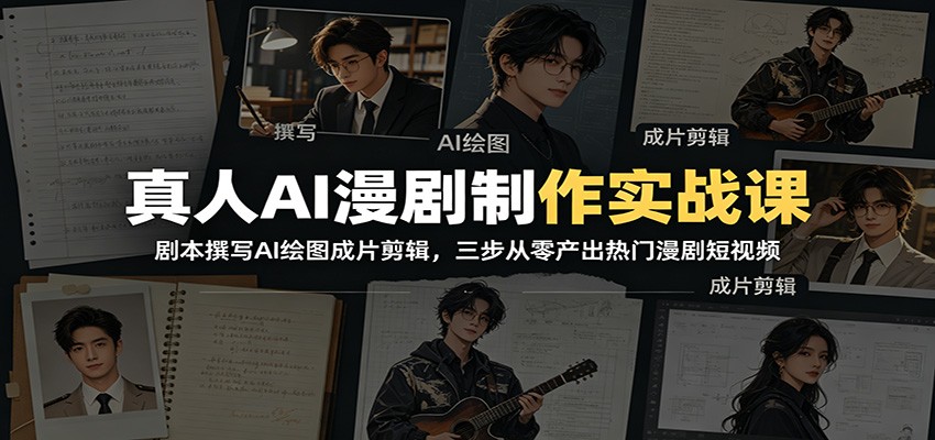 真人AI漫剧制作实战课：剧本撰写AI绘图成片剪辑，三步从零产出热门漫剧短视频-课程网