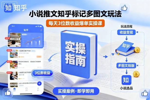 小说推文知乎标记多图文玩法，每天3位数收益爆单实操课-课程网