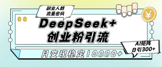 DeepSeek+创业粉精准引流，全新分享课4.0玩法，AI矩阵日引300+，多种变现方式，稳定月入1W-课程网
