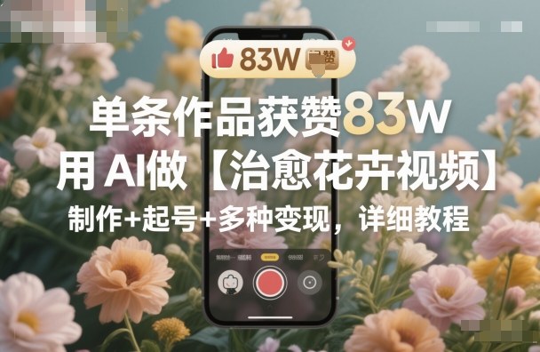 单条作品获赞83W，用AI做【治愈花卉视频】，制作+起号+多种变现，详细教程-课程网