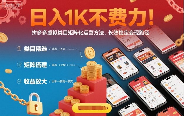 日入1K不费力！拼多多虚拟类目矩阵化运营方法，长效稳定变现路径-课程网