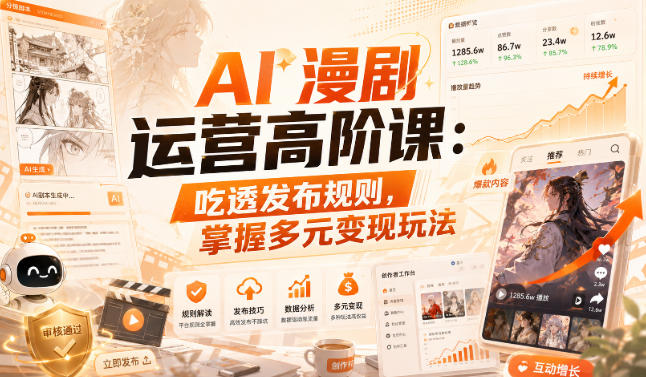 AI漫剧运营高阶课：吃透发布规则，掌握多元变现玩法-课程网