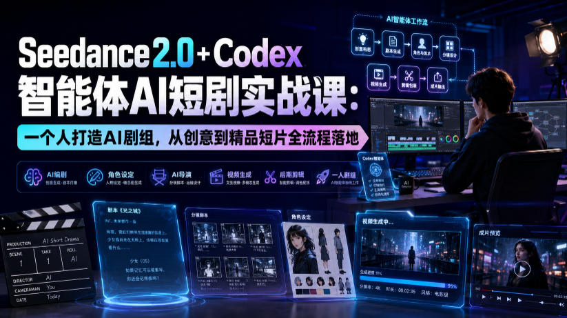 Seedance2.0+Codex智能体AI短剧实战课：一个人打造AI剧组，从创意到精品短片全流程-课程网