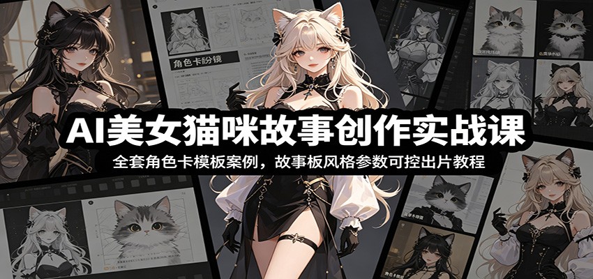 AI美女猫咪故事创作实战课：全套角色卡模板案例，故事板风格参数可控出片教程-课程网