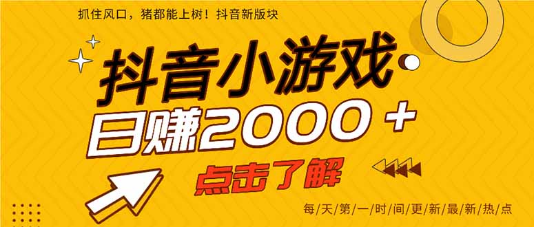 2025年爆火的抖音小游戏项目，一部手机日入2000+-课程网