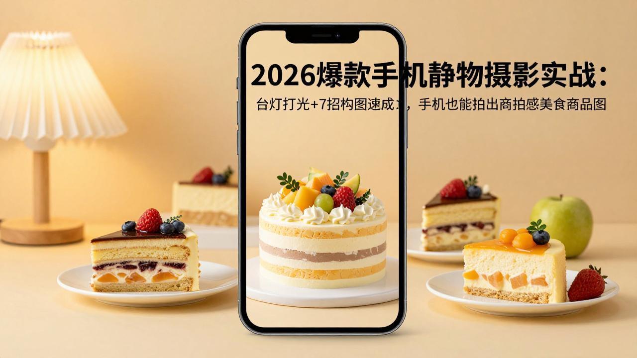2026爆款手机静物摄影实战：台灯打光+7招构图速成，手机也能拍出商拍感美食商品图-课程网