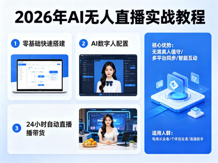 2026年AI无人直播实战教程，零基础也能快速搭建AI数字人无人直播间，实现24小时自动直播带货-课程网