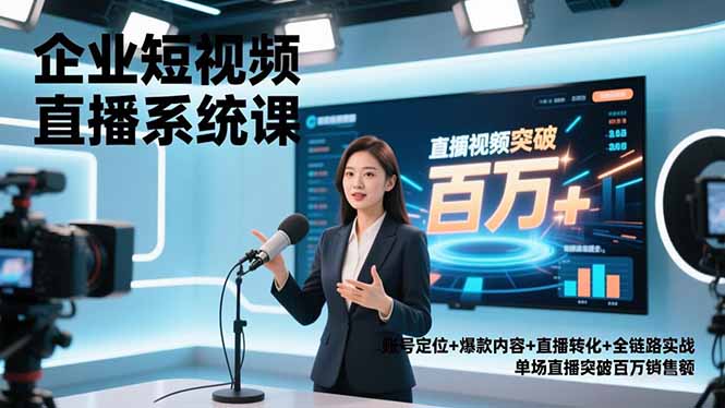 企业短视频直播系统课，账号定位+爆款内容+直播转化+全链路实战，单场直播突破百万销售额-课程网