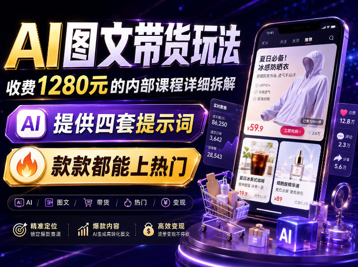 AI图文带货内部玩法，1280内部课程对外系统拆解，看完直接上手变现！-课程网