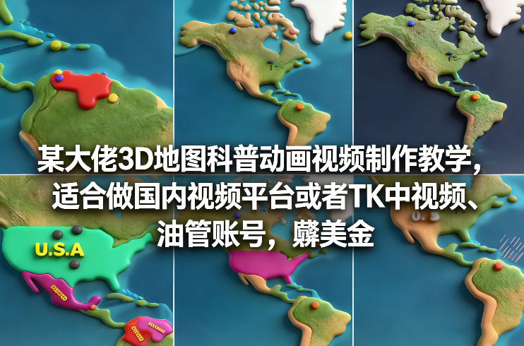 某大佬3D地图科普动画视频制作教学，适合做国内视频平台或者TK中视频、油管账号，賺美金-课程网