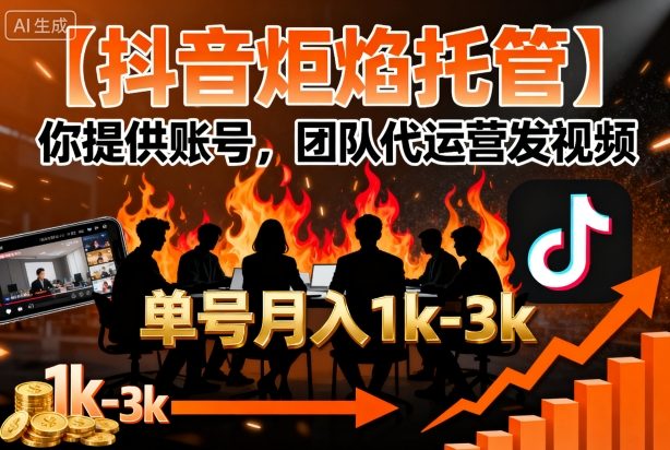 【抖音炬焰托管】你提供账号，团队代运营发视频，单号月入1k+【揭秘】-课程网