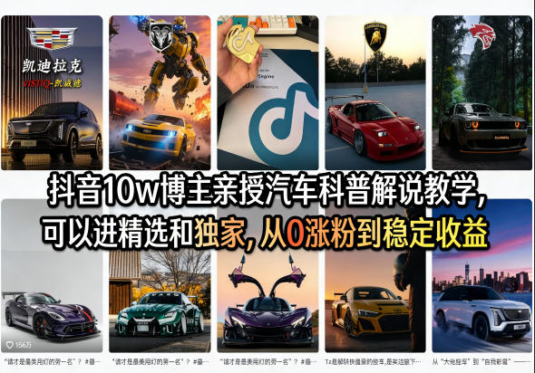 抖音10w博主亲授汽车科普解说教学，可以进精选和独家，从0涨粉到稳定收益（详细视频课程+1T素材）-课程网