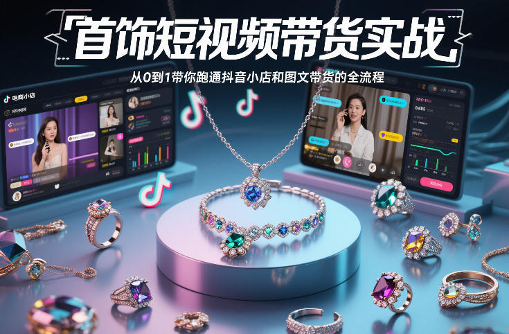 首饰短视频带货实战，从0到1带你跑通抖音小店和图文带货的全流程-课程网