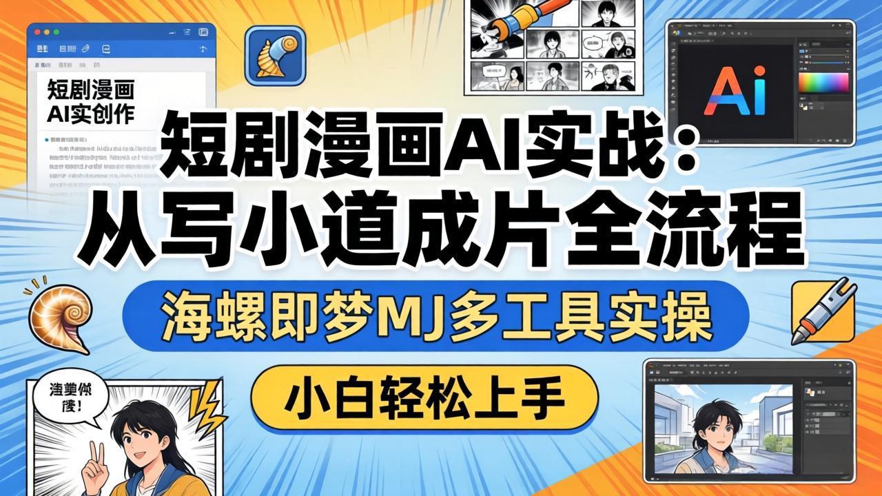 短剧漫画AI实战：从写小说到成片全流程，海螺即梦MJ多工具实操，小白轻松上手-课程网