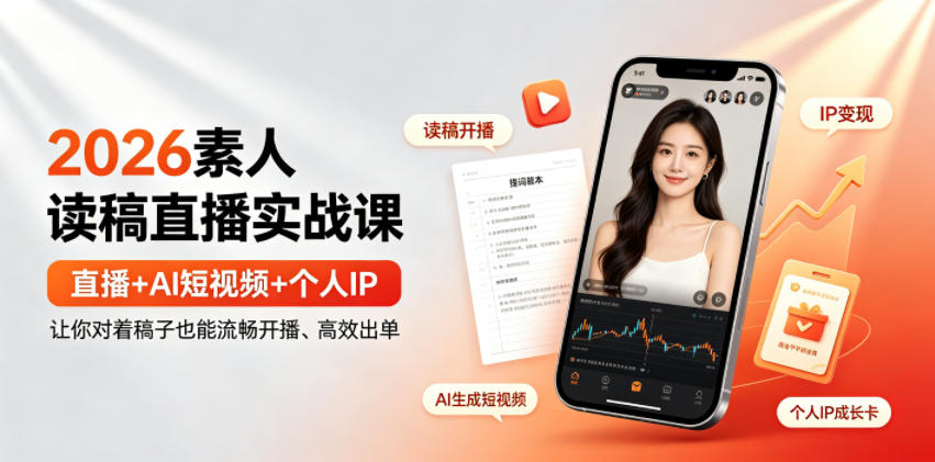 2026素人读稿直播实战课｜直播+AI短视频+个人IP，让你对着稿子也能流畅开播、高效出单-课程网