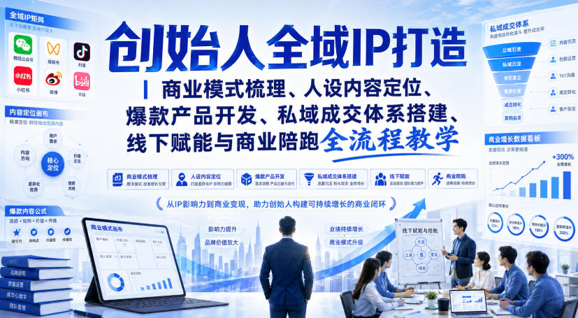 创始人全域IP打造｜商业模式梳理、人设内容定位、爆款产品开发、私域成交体系搭建、线下赋能与商业陪跑全流程教学-课程网