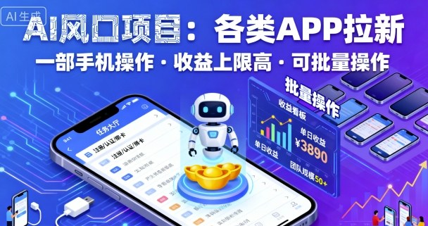 AI风口项目，各类APP拉新，一部手机就可以操作，收益上限高，可批量操作-课程网